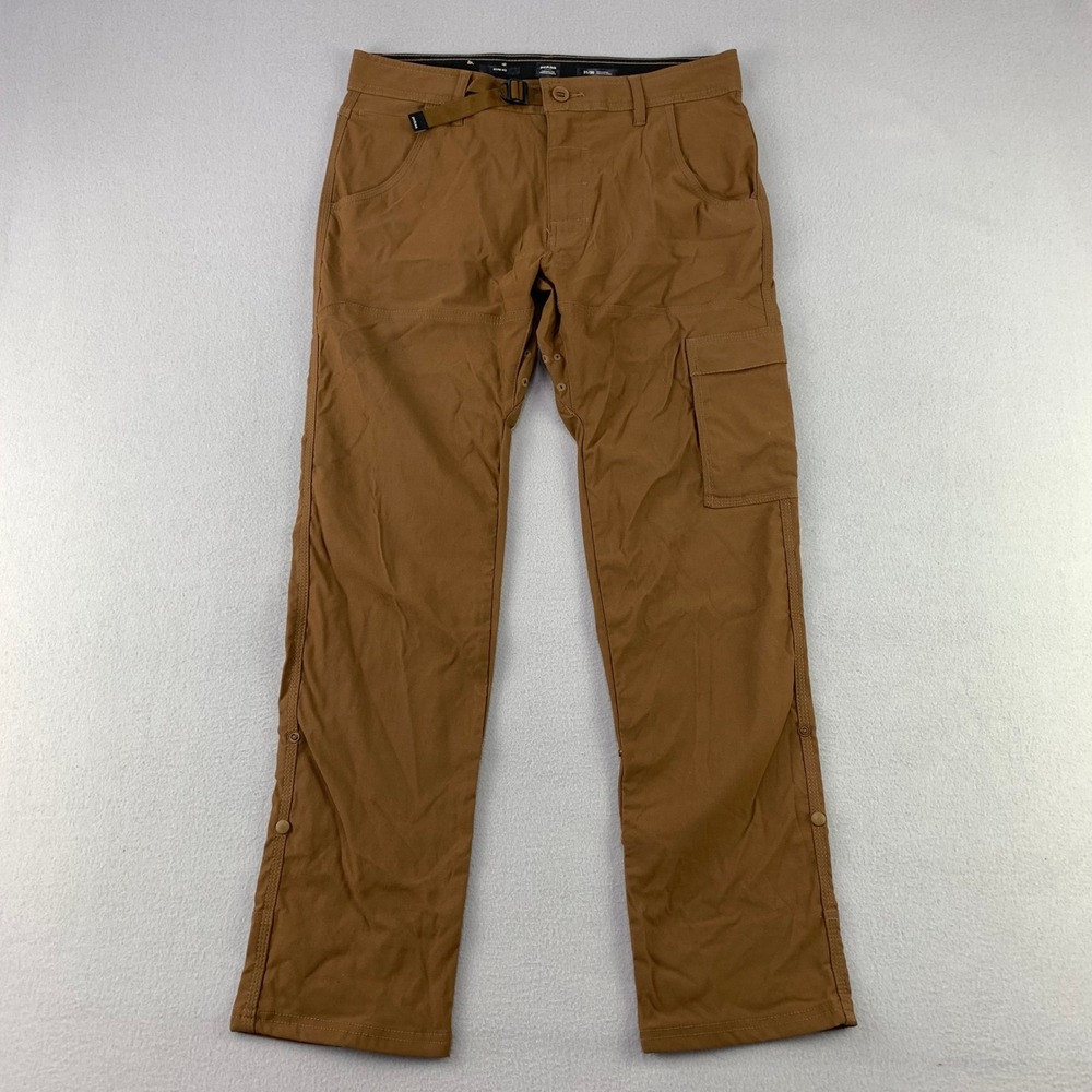 prAna Stretch Zion Slim Pants Mens 31/30 Brown Belted Cargo Outdoor Utility Hike